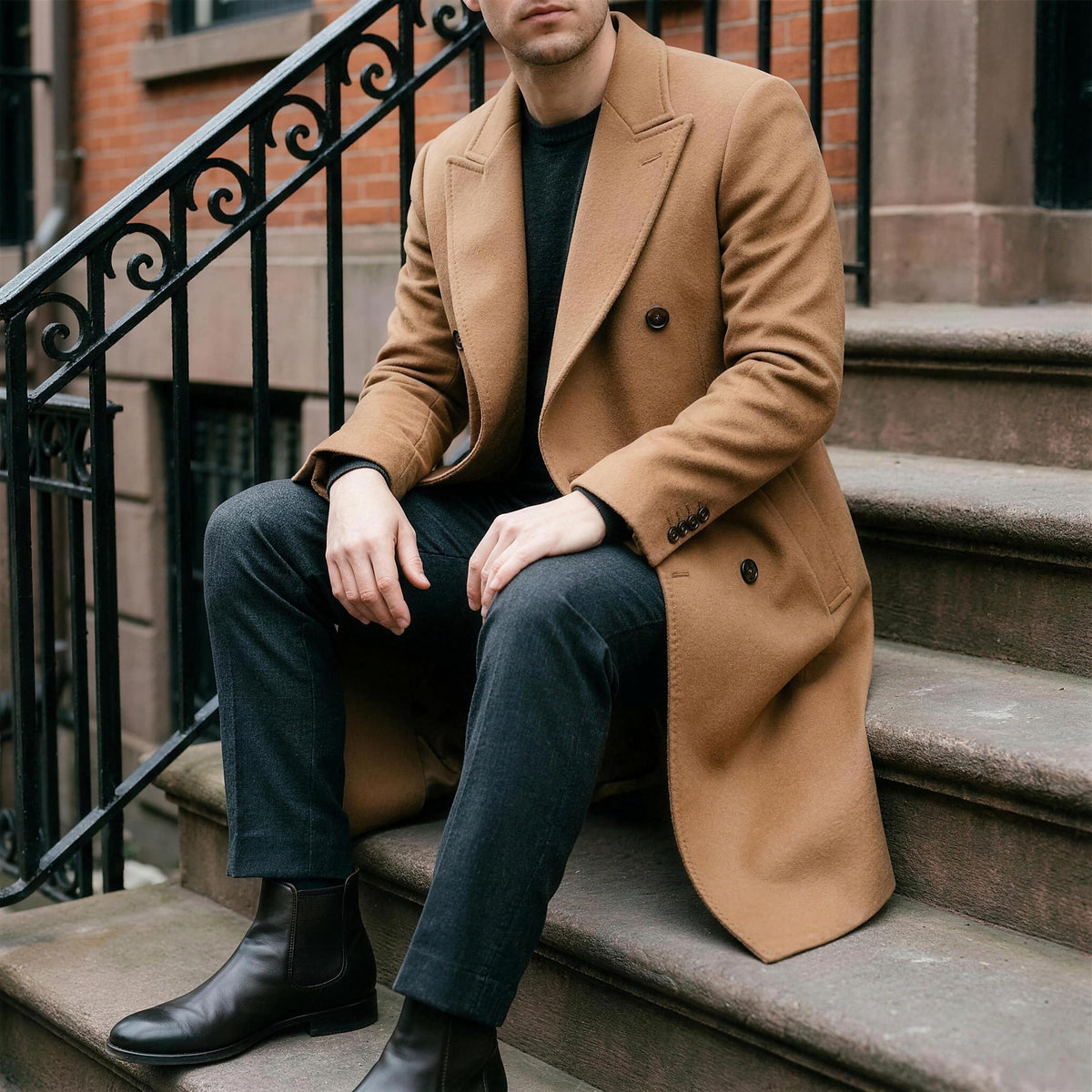 Rothley Wool Overcoat - Brown, on model