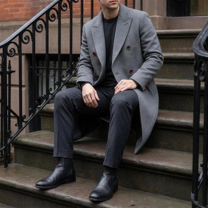 Rothley Wool Overcoat - Gray, on model