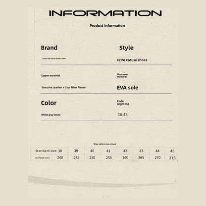 Ryden loafers product information and size reference chart
