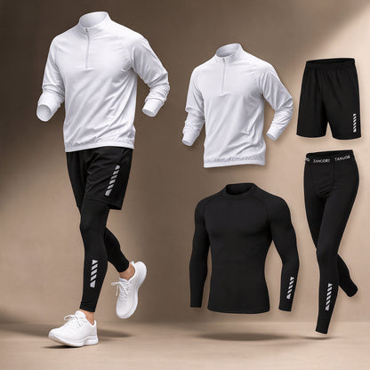Ryder 4-piece training set with white half-zip top, compression top, shorts and leggings