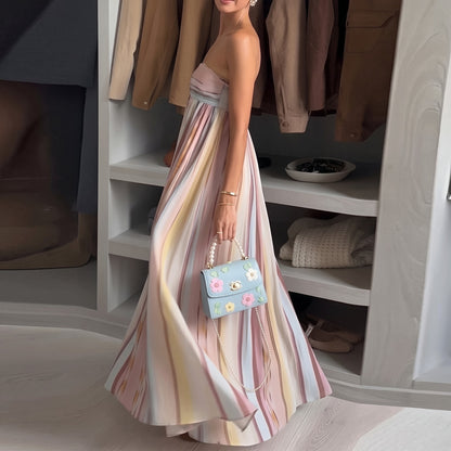 Evrey Solstice dress in Pastel Stripe, side view