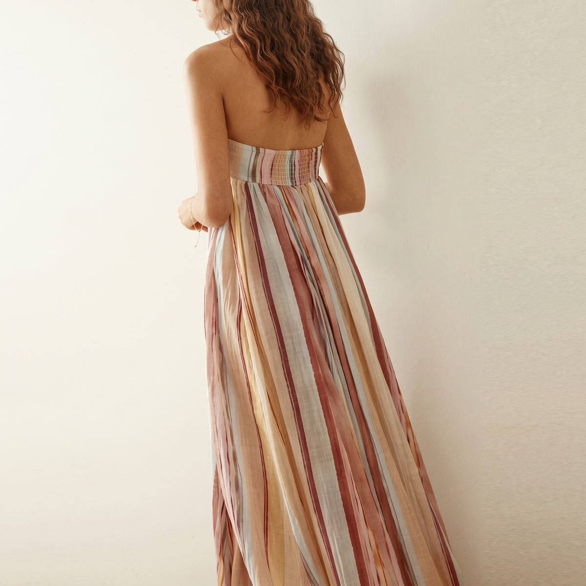 Evrey Solstice dress in Pastel Stripe, back view