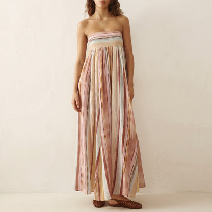 Evrey Solstice dress in Pastel Stripe, full length