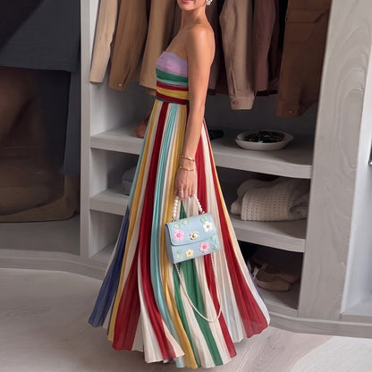 Evrey Solstice dress in Rainbow Stripe, side view
