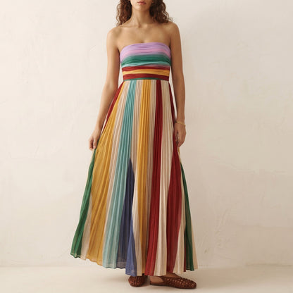 Evrey Solstice dress in Rainbow Stripe, full length