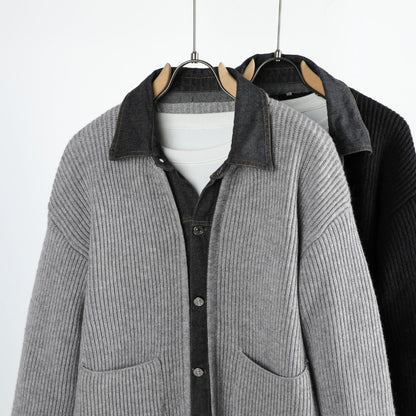 Soren wool jacket in Grey, front view with patch pockets