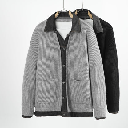 Soren wool jacket in Grey and Black, denim-trim knit cardigan jacket