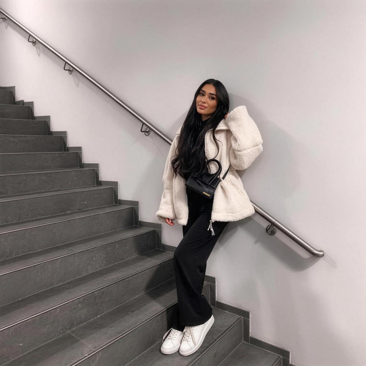 Sylvie Alpaca Oversized Coat in cream, styled look