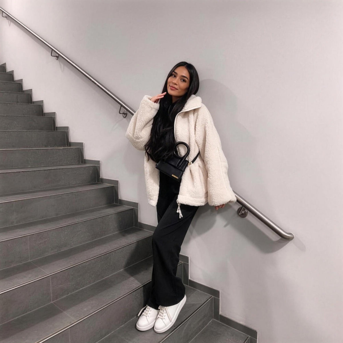 Sylvie Alpaca Oversized Coat in cream, full-length view