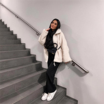 Sylvie Alpaca Oversized Coat in cream, full-length view