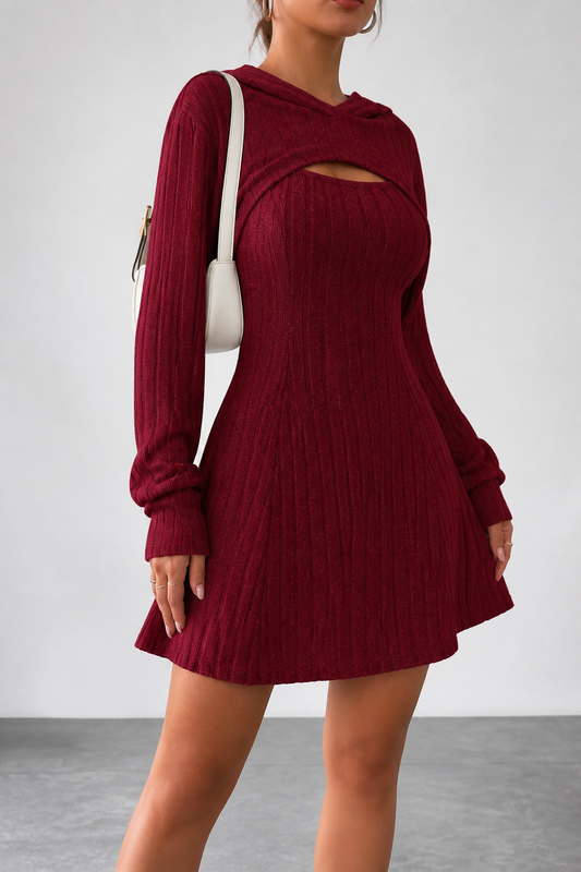 Delphine | Hooded Bolero & Ribbed Mini Dress Set