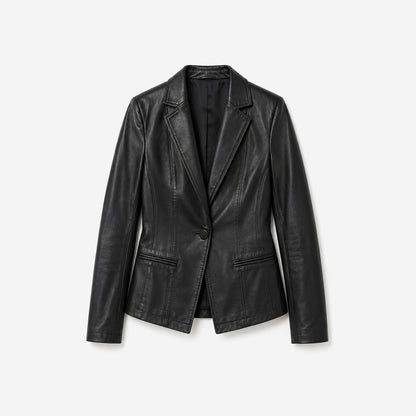 Vera fitted leather blazer in black, product shot