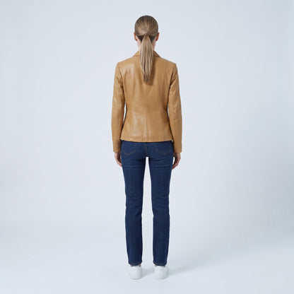 Vera fitted leather blazer in brown, back view