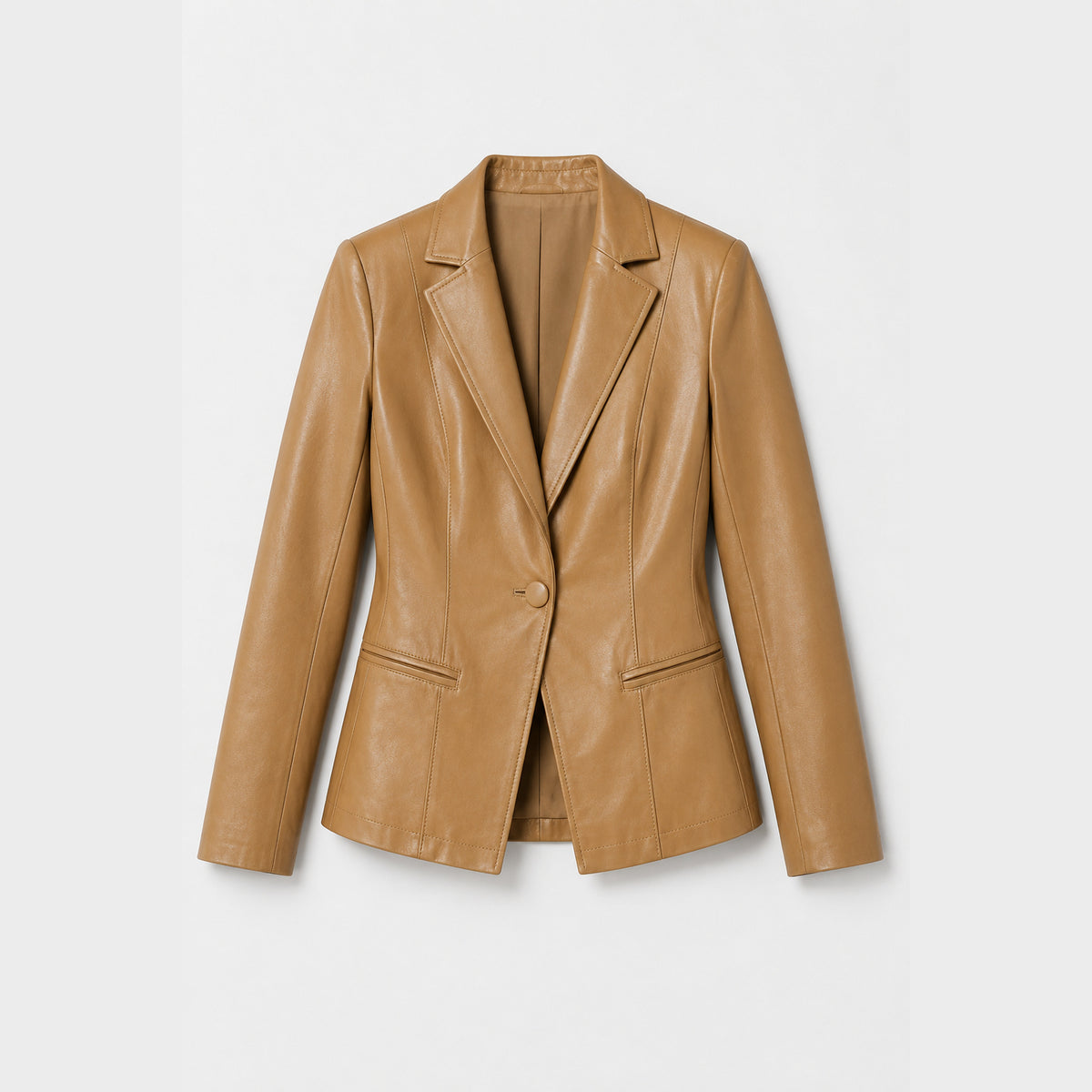 Vera fitted leather blazer in brown, product shot