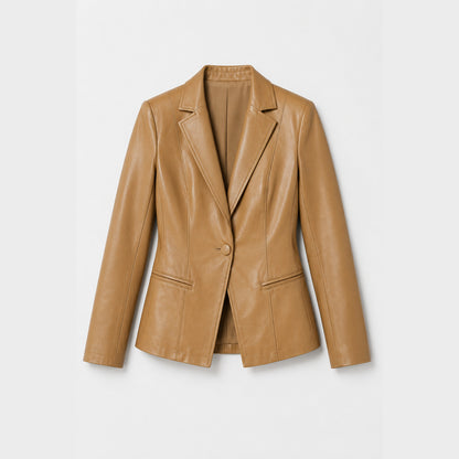 Vera fitted leather blazer in brown, product shot