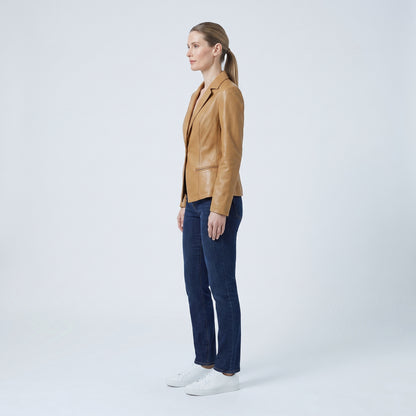 Vera fitted leather blazer in brown, side view