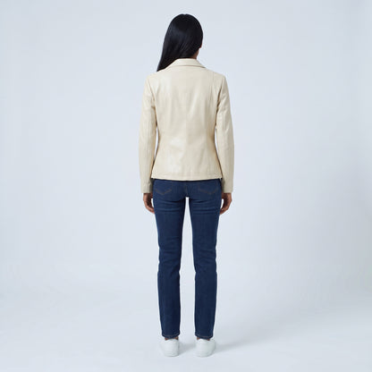 Vera fitted leather blazer in white, back view