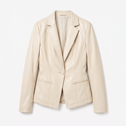 Vera fitted leather blazer in white, product shot