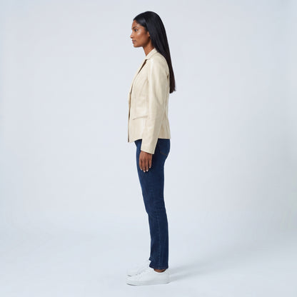 Vera fitted leather blazer in white, side view