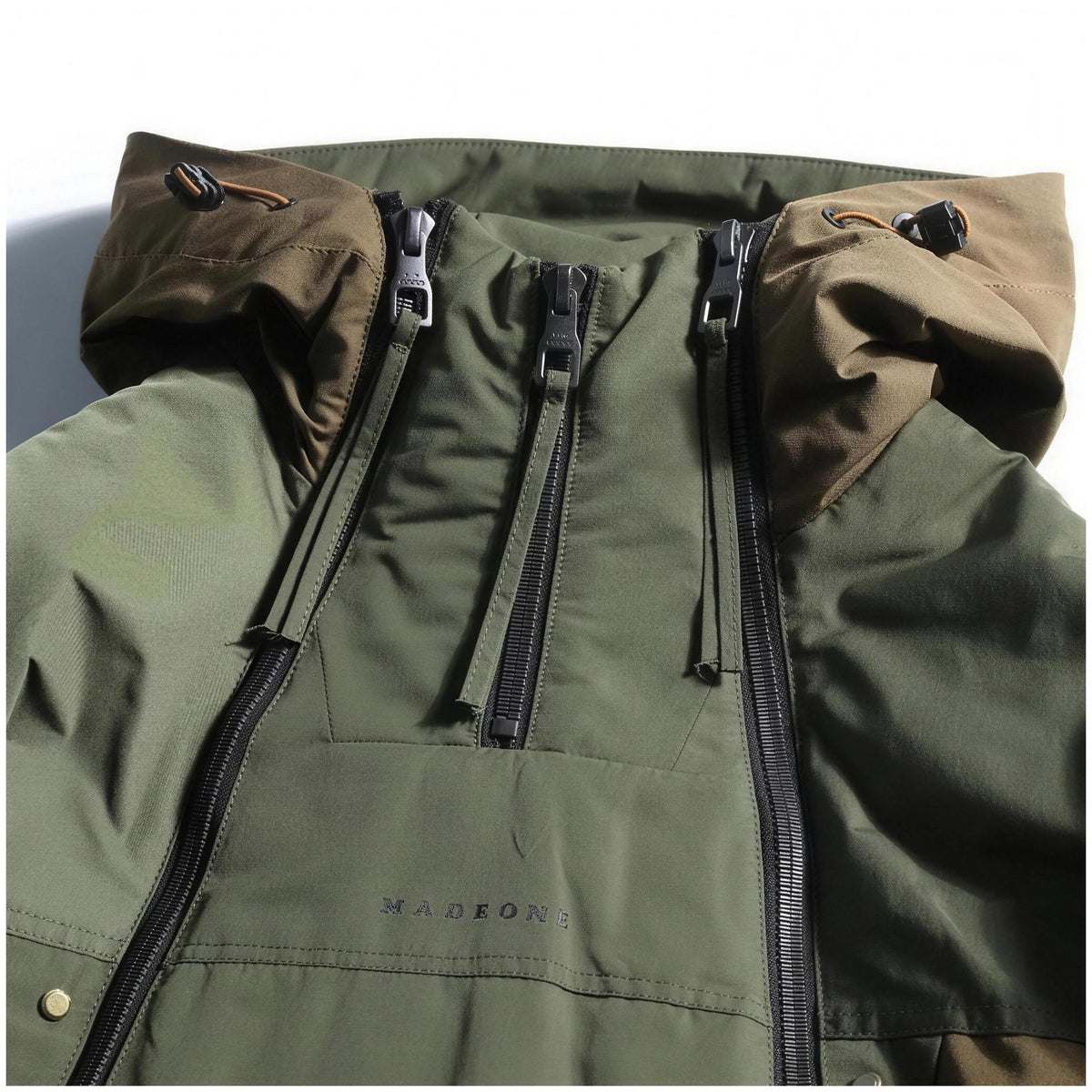 Double front zip and chest pocket detail