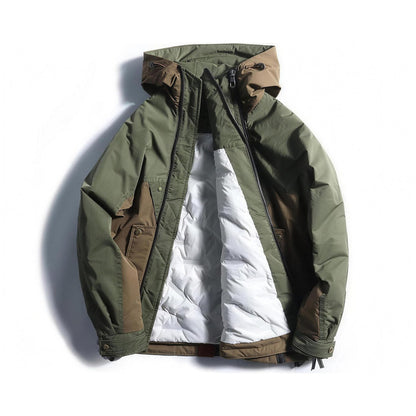 Green Rowe anorak open, front view