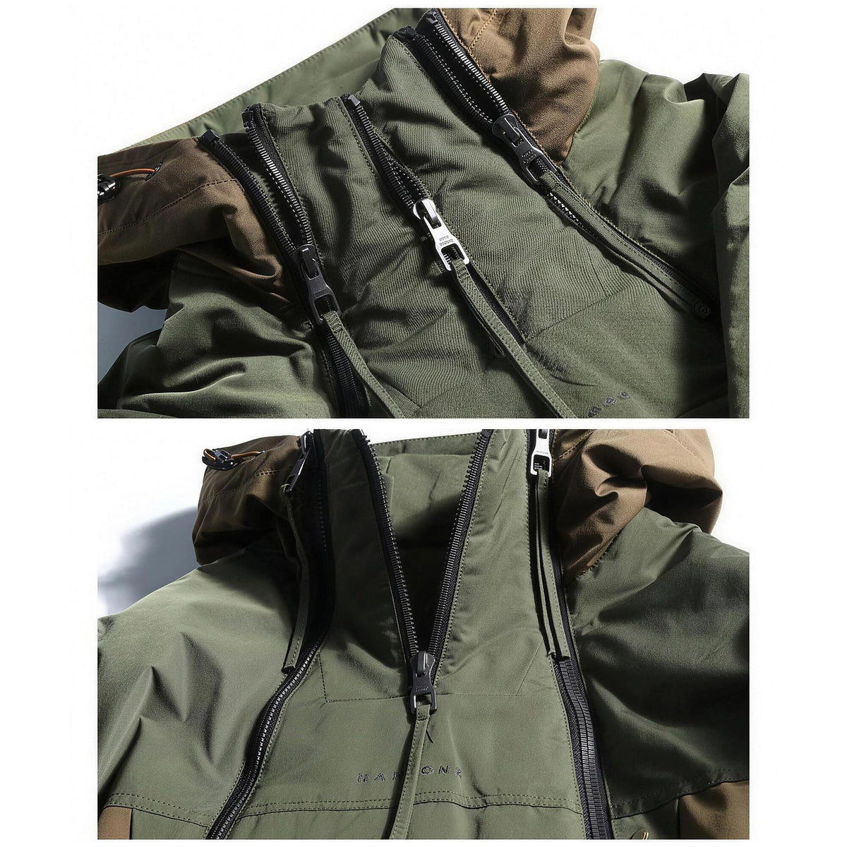Twin heavy-duty zippers, close-up