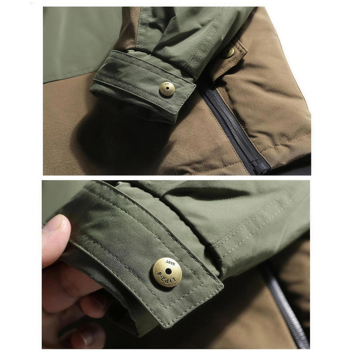 Snap-button cuff detail, green