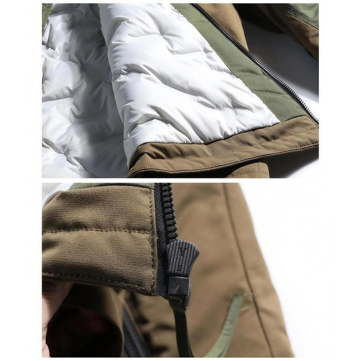 Interior lining and zip pull detail