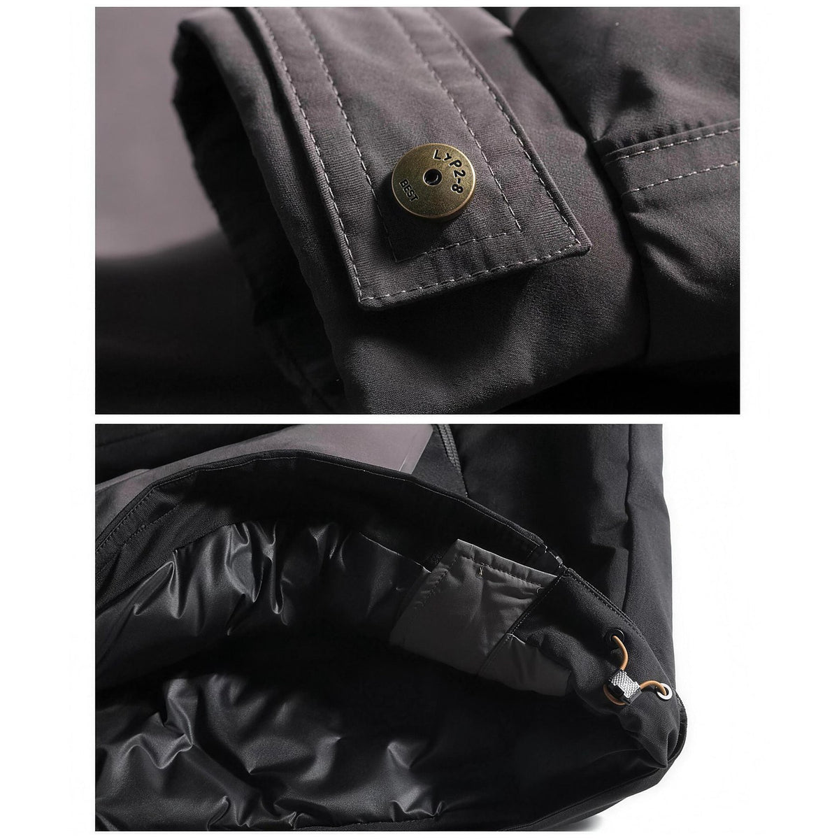 Snap-button cuff detail, gray